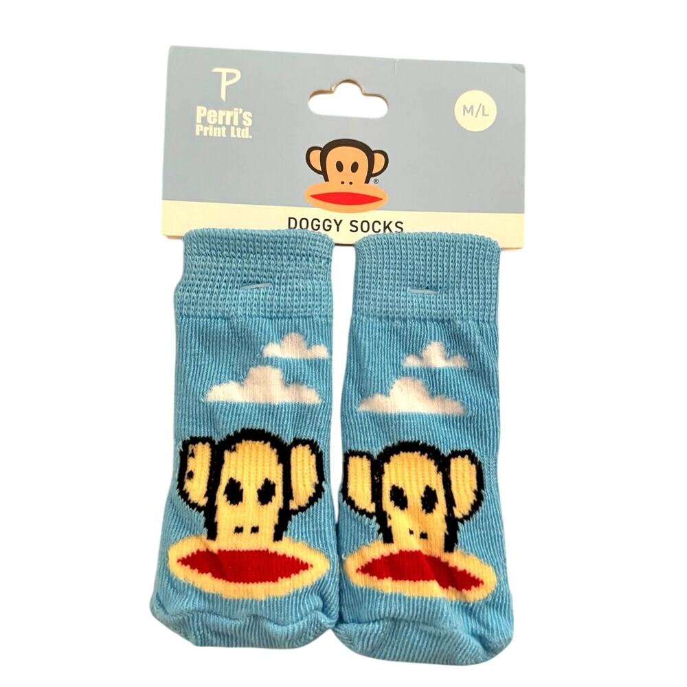 DOGGY SOCKS BY PAUL FRANK Blue Sock Monkey Design M/L Grip Bottom